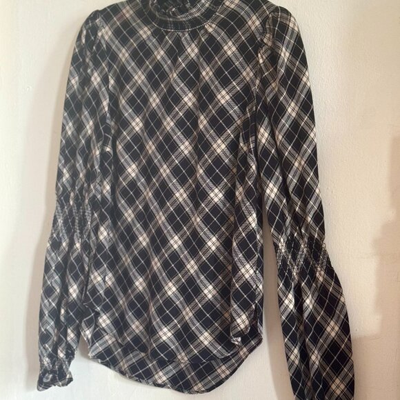 Veronica Beard Black and White Corbie Shirred Plaid Top size 6-8 - Picture 4 of 12